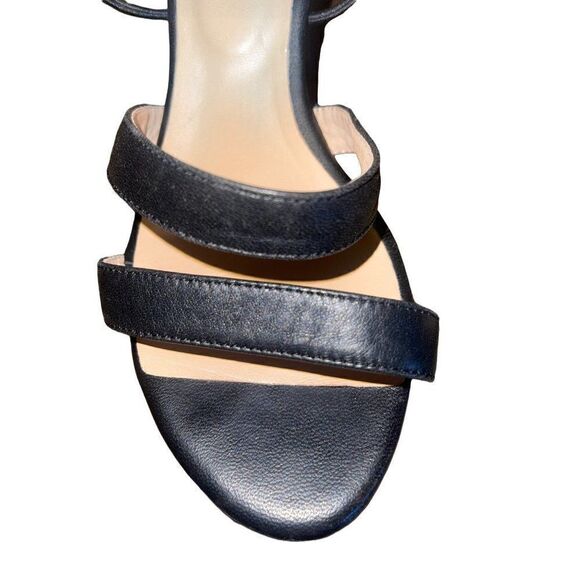 All Black Leather Strappy Heels Sandals - Picture 7 of 16